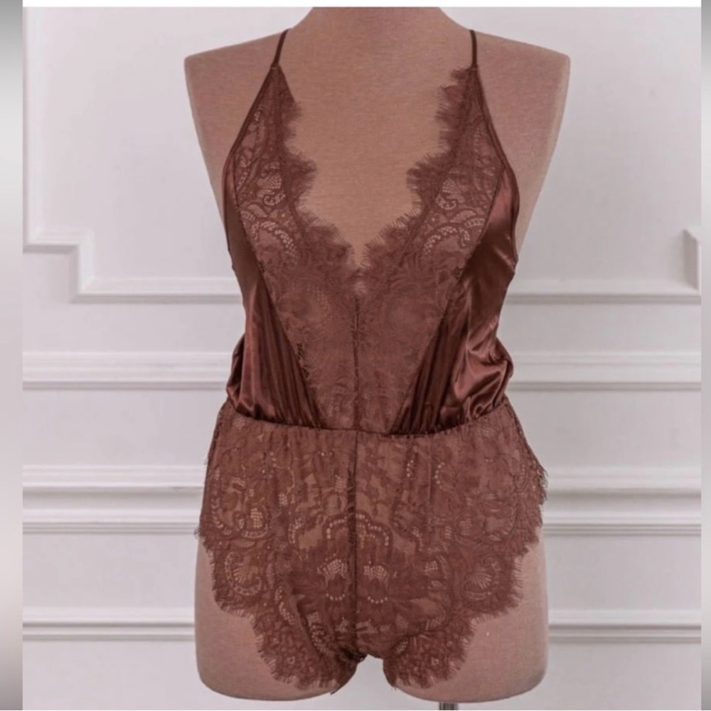 NWT Mentionables Teddy Lingerie Romper Lace & Satin Size XL In PINK See photos